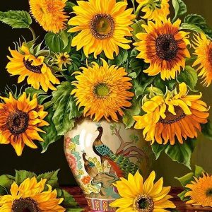 Sunflower In A Peacock Vase Jigsaw Puzzle Set