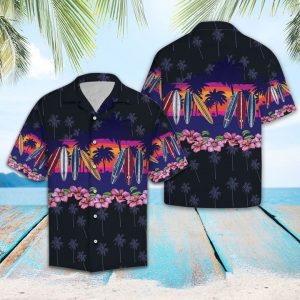 Surf Border Chest Hawaiian Shirt Summer Button Up
