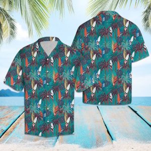 Surfboard Coconut Palm Hawaiian Shirt Summer Button Up