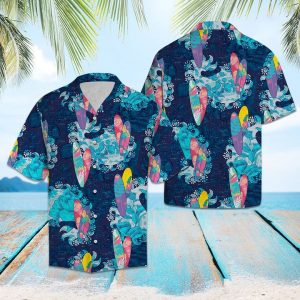 Surfboard Flower Mandala Hawaiian Shirt Summer Button Up