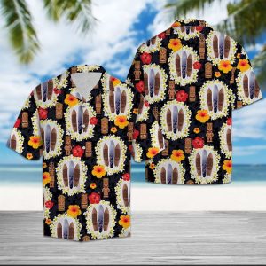 Surfboard Tiki Pattern Hawaiian Shirt Summer Button Up