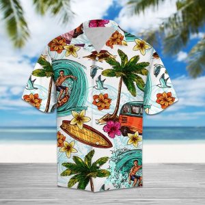 Surfing Beach Hawaiian Shirt Summer Button Up