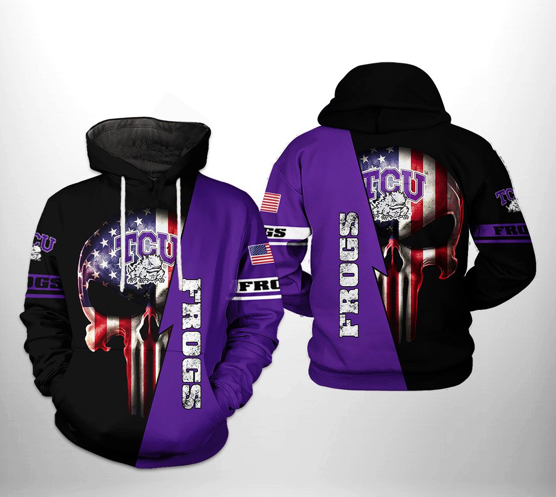 Tcu Horned Frogs NCAA US Flag Skull 3D Printed Hoodie/Zipper Hoodie Tcu Horned Frogs NCAA US Flag Skull 3D Printed Hoodie/Zipper Hoodie