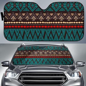 Teal And Brown Aztec Car Auto Sun Shade