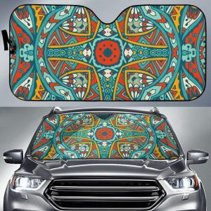 Teal Bohemian Mandala Car Auto Sun Shade