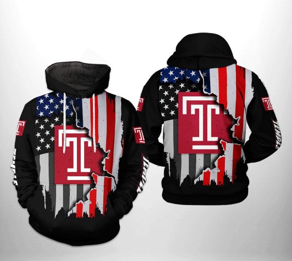 Temple Owls NCAA US Flag 3D Printed Hoodie/Zipper Hoodie