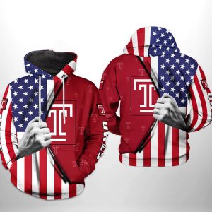 Temple Owls NCAA US Flag 3D Printed Hoodie/Zipper Hoodie