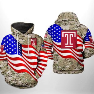 Temple Owls NCAA US Flag Camo Veteran 3D Printed Hoodie/Zipper Hoodie