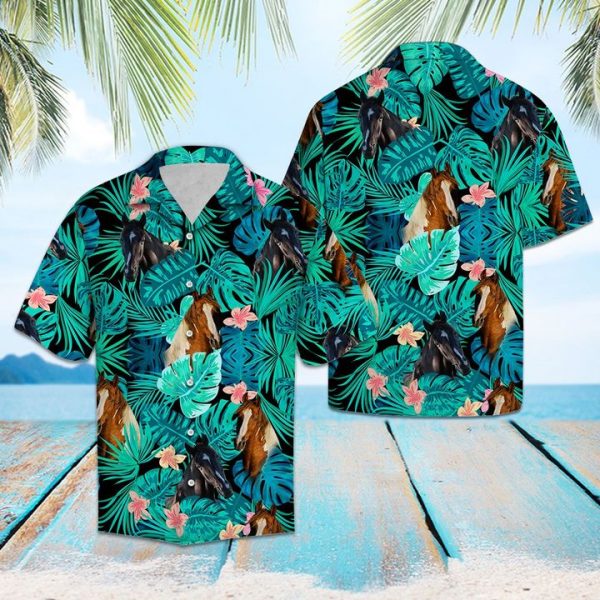 Tennessee Walking Horse Green Tropical Hawaiian Shirt Summer Button Up