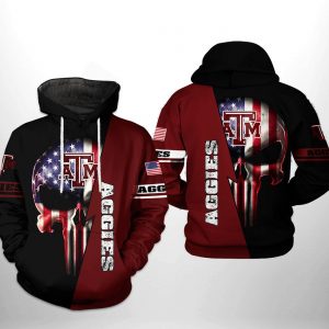 Texas A&M Aggies NCAA US Flag Skull 3D Printed Hoodie/Zipper Hoodie