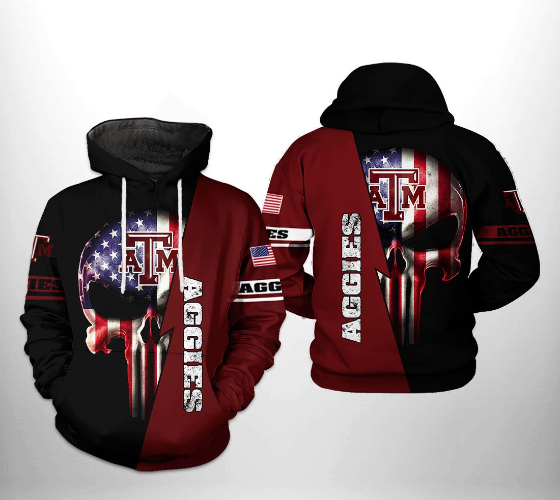 Texas A&M Aggies NCAA US Flag Skull 3D Printed Hoodie/Zipper Hoodie Texas A&M Aggies NCAA US Flag Skull 3D Printed Hoodie/Zipper Hoodie