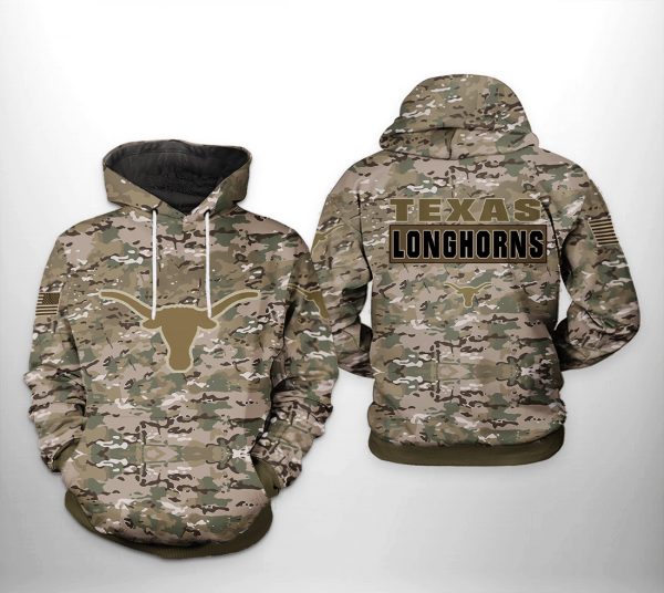 Texas Longhorns NCAA Camo Veteran 3D Printed Hoodie/Zipper Hoodie