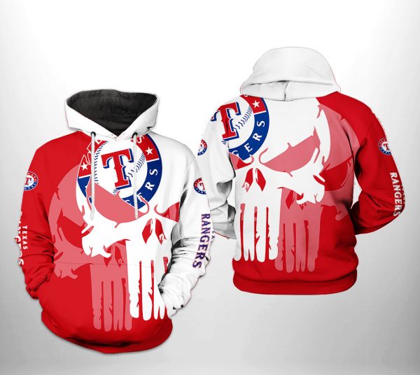 Texas Rangers MLB Team Skull 3D Printed Hoodie/Zipper Hoodie