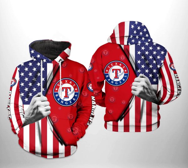 Texas Rangers MLB US Flag 3D Printed Hoodie/Zipper Hoodie