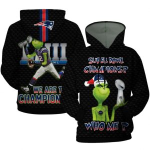 The Grinch New England Patriots Super Bowl Champions Santa Hat 3D Printed Hoodie/Zipper Hoodie