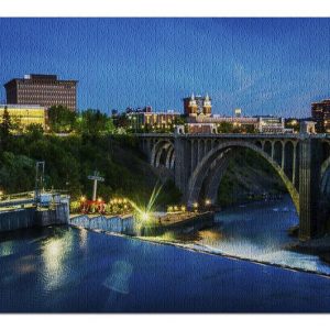 The Monroe Street Dam & Bridge At Night Jigsaw Puzzle Set