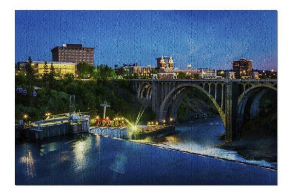The Monroe Street Dam & Bridge At Night Jigsaw Puzzle Set