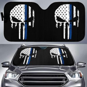 Thin Blue Line Punisher Skull Police Car Auto Sun Shade