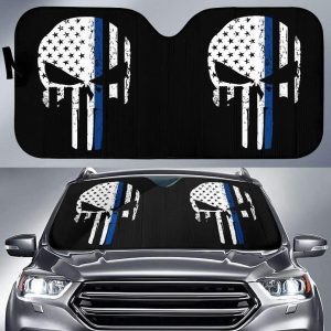 Thin Blue Line Punisher Skull Polices Car Auto Sun Shade