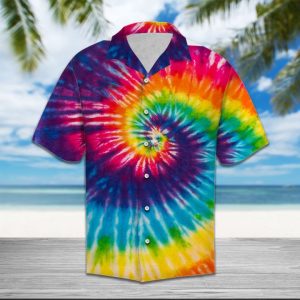 Tie Dye Color Hawaiian Shirt Summer Button Up