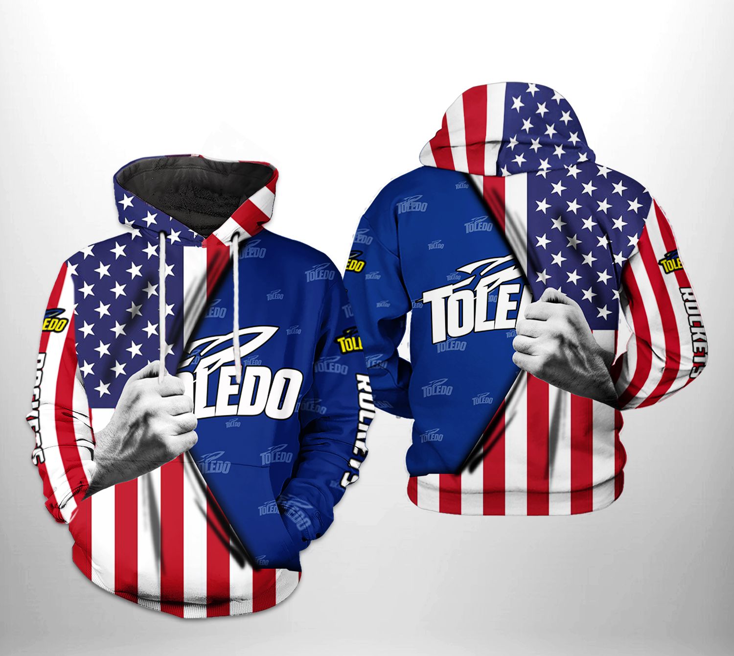 Toledo Rockets NCAA US Flag 3D Printed Hoodie/Zipper Hoodie Toledo Rockets NCAA US Flag 3D Printed Hoodie/Zipper Hoodie
