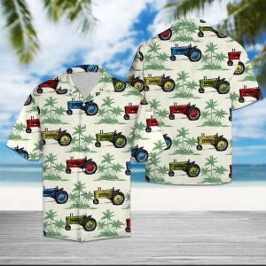 Tractor Green Palm Trees Hawaiian Shirt Summer Button Up