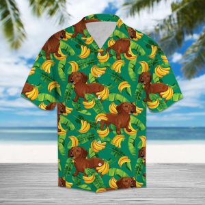 Tropical Banana Dachshund Hawaiian Shirt Summer Button Up