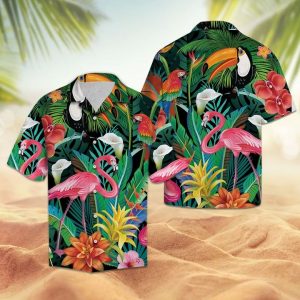 Tropical Bird Flamingo Hawaiian Shirt Summer Button Up