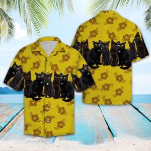 Tropical Black Cat Hawaiian Shirt Summer Button Up