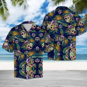 Tropical Blue Skull Hawaiian Shirt Summer Button Up