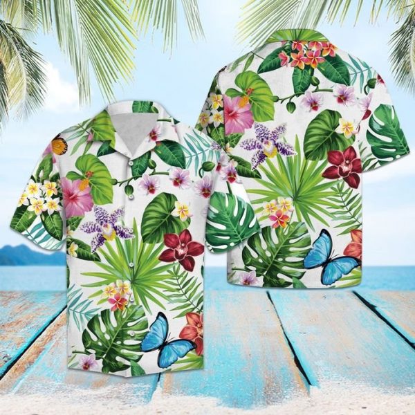 Tropical Butterfly Hawaiian Shirt Summer Button Up