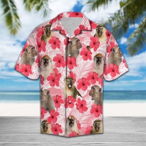 Tropical Flowers Hibiscus Monkey Hawaiian Shirt Summer Button Up