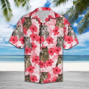 Tropical Flowers Hibiscus Owl Hawaiian Shirt Summer Button Up