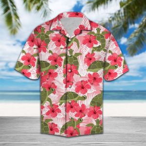 Tropical Flowers Hibiscus Turtle Hawaiian Shirt Summer Button Up