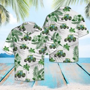 Tropical Green Hawaiian Shirt Summer Button Up