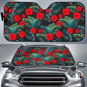 Tropical Hibiscus Leaves Car Auto Sun Shade