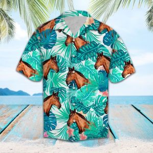 Tropical Leaf And Horse Hawaiian Shirt Summer Button Up