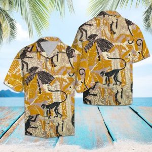 Tropical Monkey Hawaiian Shirt Summer Button Up