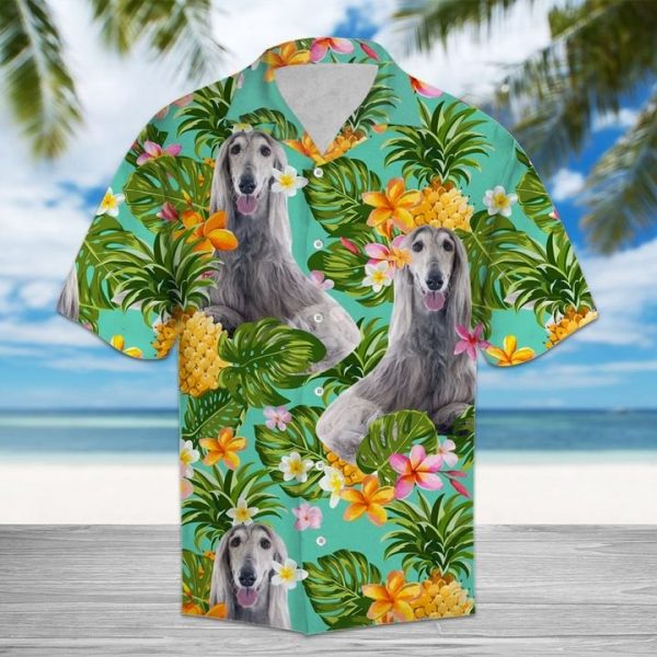 Tropical Pineapple Afghan Hound Hawaiian Shirt Summer Button Up