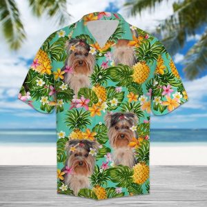 Tropical Pineapple Australian Silky Terrier Hawaiian Shirt Summer Button Up