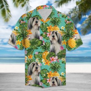 Tropical Pineapple Bearded Collie Hawaiian Shirt Summer Button Up