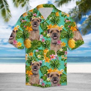 Tropical Pineapple Border Terrier Hawaiian Shirt Summer Button Up