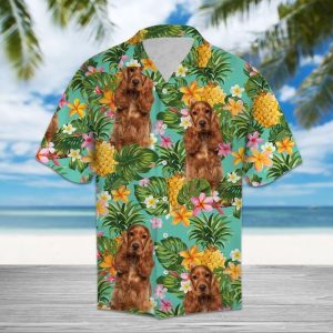 Tropical Pineapple Cocker Spaniel Hawaiian Shirt Summer Button Up