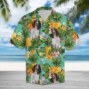 Tropical Pineapple English Springer Spaniel Hawaiian Shirt Summer Button Up