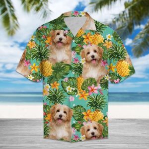 Tropical Pineapple Havanese Hawaiian Shirt Summer Button Up