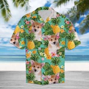Tropical Pineapple Pembroke Welsh Corgi Hawaiian Shirt Summer Button Up