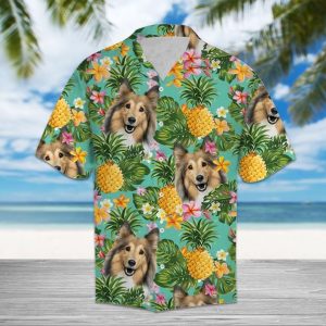 Tropical Pineapple Shetland Sheepdog Hawaiian Shirt Summer Button Up