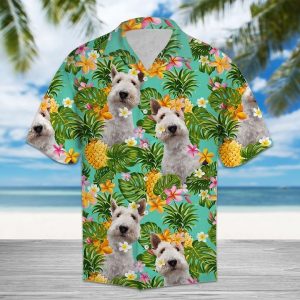 Tropical Pineapple Wire Fox Terrier Hawaiian Shirt Summer Button Up