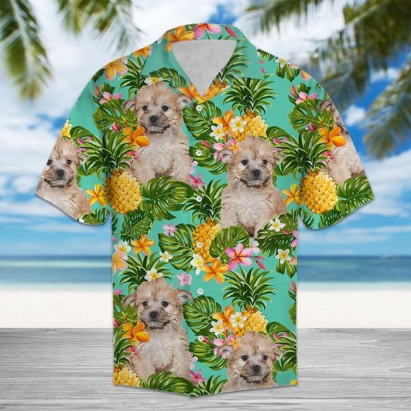 Tropical Pineapple Yorkie Poo Hawaiian Shirt Summer Button Up