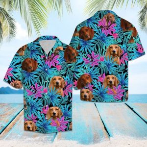 Tropical Redbone Coonhound Hawaiian Shirt Summer Button Up